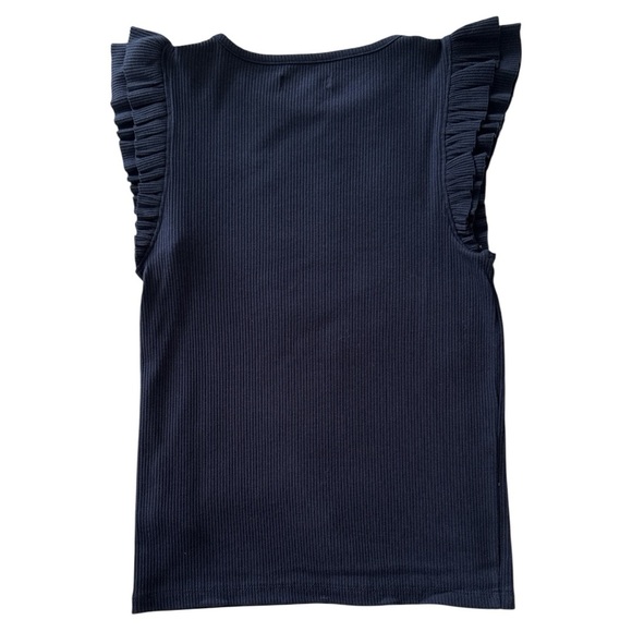 J. Crew Vintage Navy Ribbed Ruffle Sleeve Shirt Size Small - Picture 3 of 8